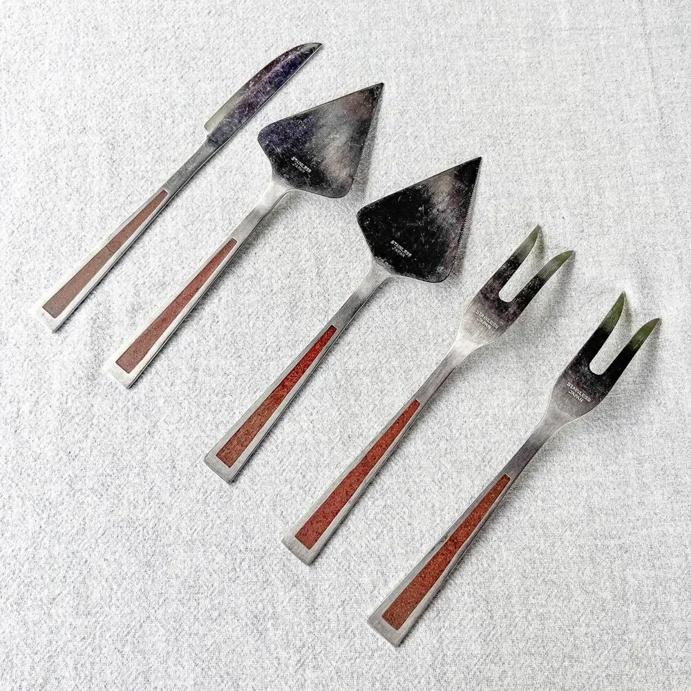 Vintage 1960s Otagiri Serving Forks, Servers & Knife Set - Lot of 5 - MCM